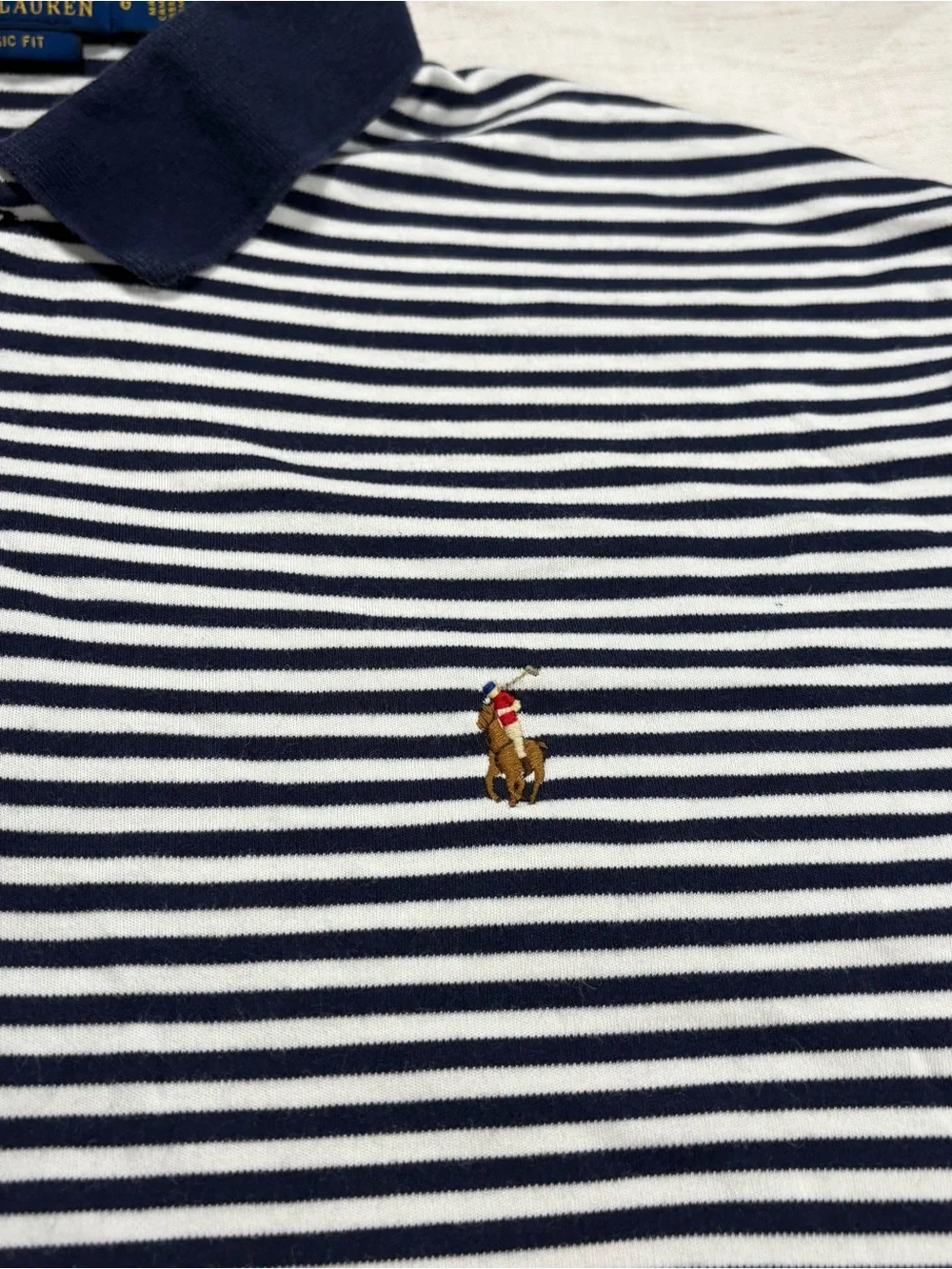 Polo by Ralph Lauren Navy & White Striped Short-Sleeve Polo